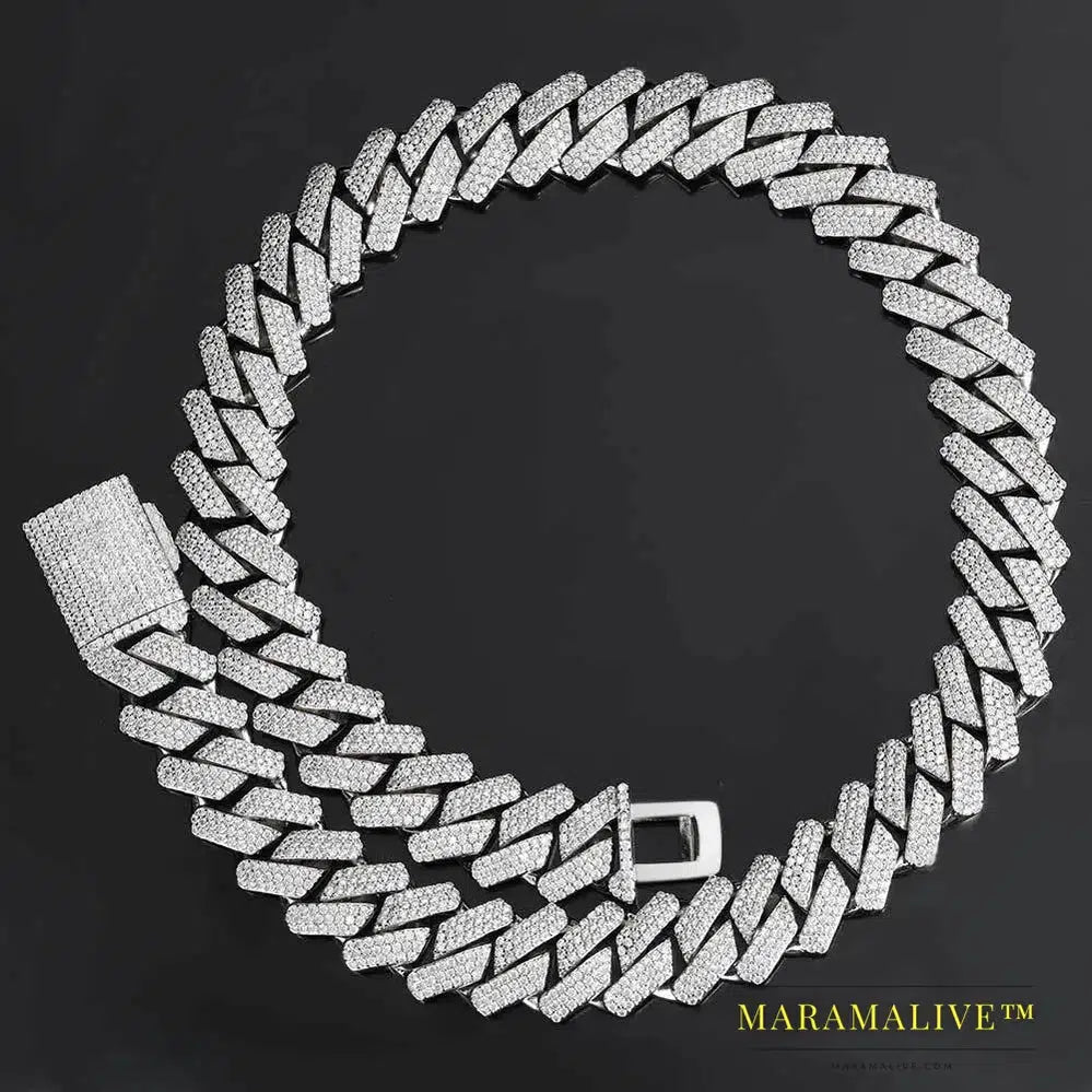 Luxury 3 Rows Moissanite Cuban Chain Men's Necklace S925 Silver Jewelry Hip Hop Rock Neck Collares 16-24in