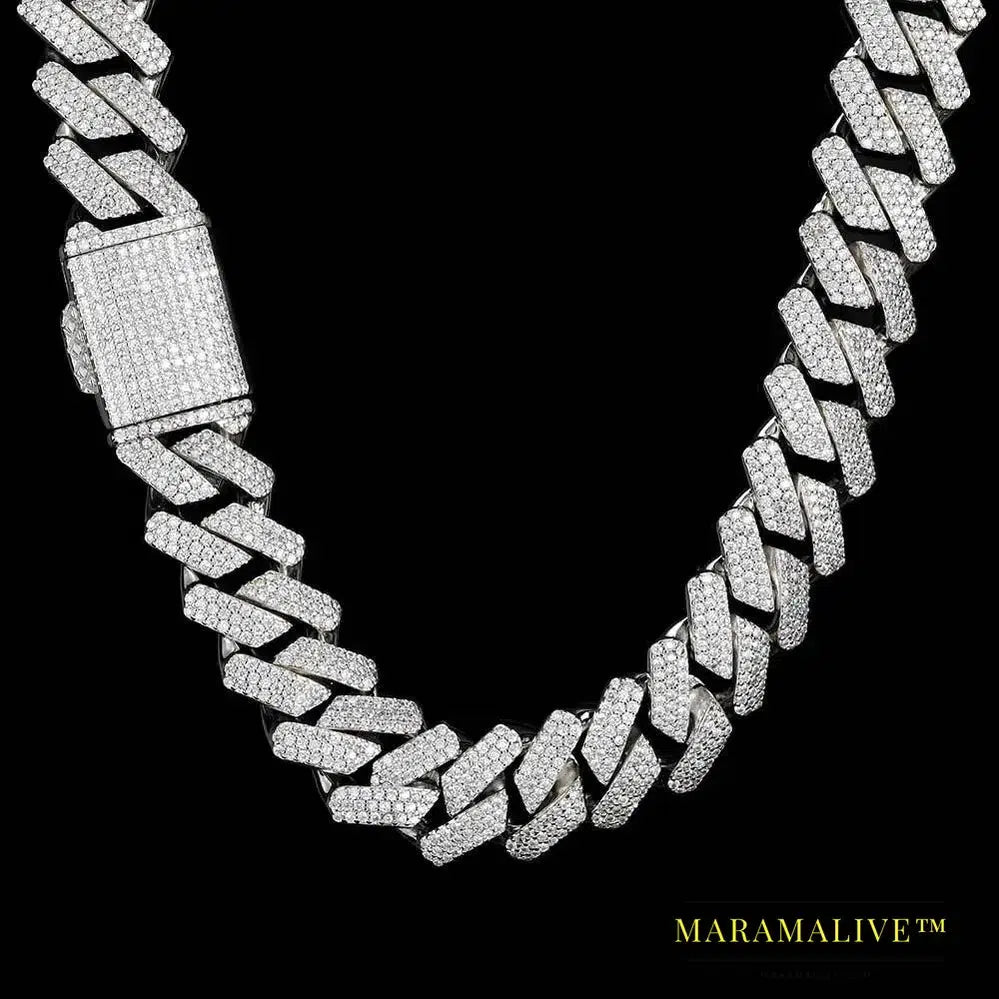 Luxury 3 Rows Moissanite Cuban Chain Men's Necklace S925 Silver Jewelry Hip Hop Rock Neck Collares 16-24in