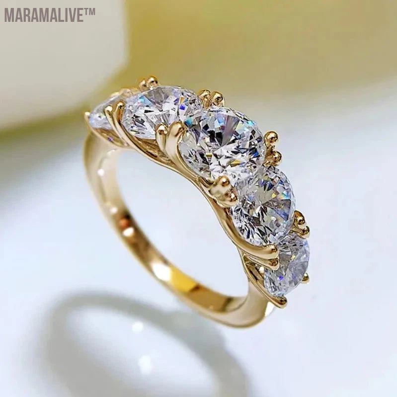 Luxury 3.6CTTW All Moissanite Wedding Ring 5 Stone Sparkling Diamond Engagement Band 925 Sterling Silver Jewelry for Women