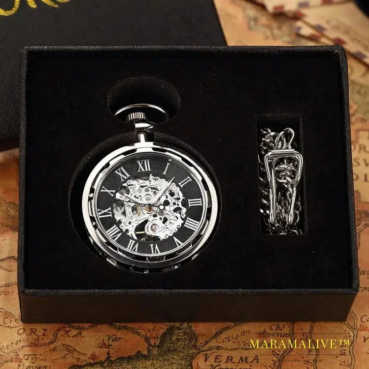 Luxury Antique Skeleton Mechanical Pocket Watch Men Steampunk Mechanical Fob Watches Clock Pendant Hand-winding Relogio De Bolso