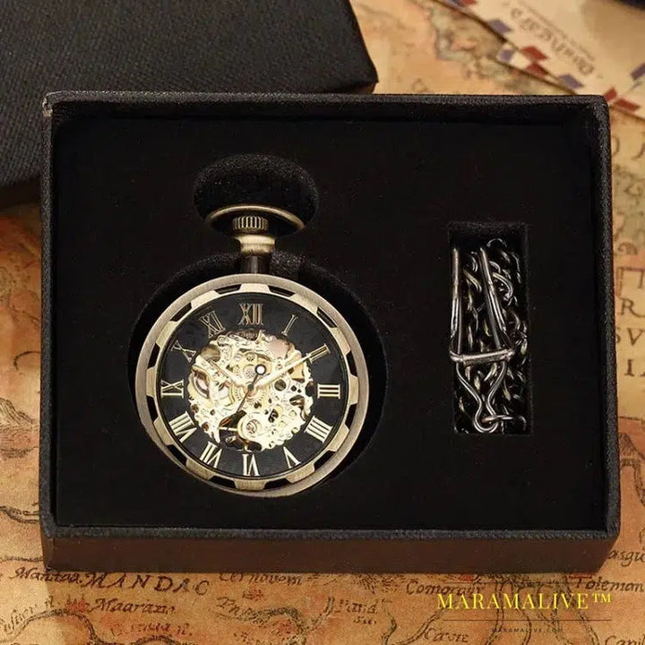 Luxury Antique Skeleton Mechanical Pocket Watch Men Steampunk Mechanical Fob Watches Clock Pendant Hand-winding Relogio De Bolso