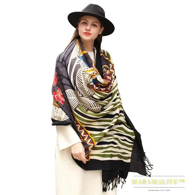 Luxury Brand 100% Pure Wool Large Size Women Bandana Headwarp Pashmina Cashmere Scarf Luxury Merino Poncho Shawl