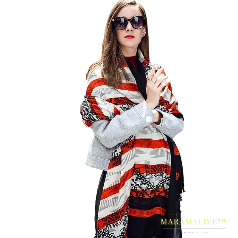 Luxury Brand 100% Pure Wool Large Size Women Bandana Headwarp Pashmina Cashmere Scarf Luxury Merino Poncho Shawl