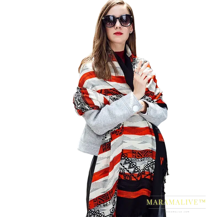 Luxury Brand 100% Pure Wool Large Size Women Bandana Headwarp Pashmina Cashmere Scarf Luxury Merino Poncho Shawl