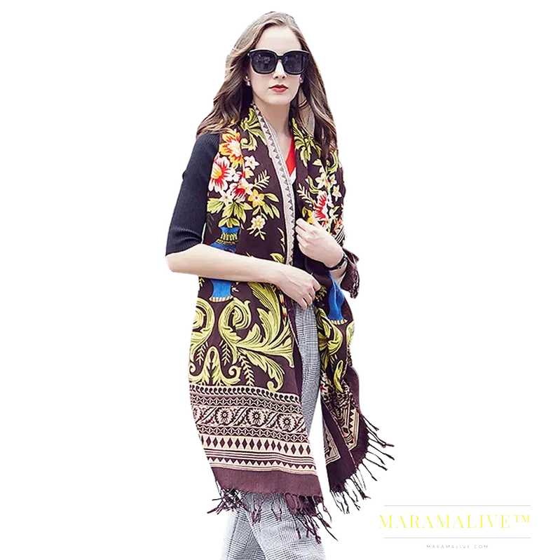 Luxury Brand 100% Pure Wool Large Size Women Bandana Headwarp Pashmina Cashmere Scarf Luxury Merino Poncho Shawl