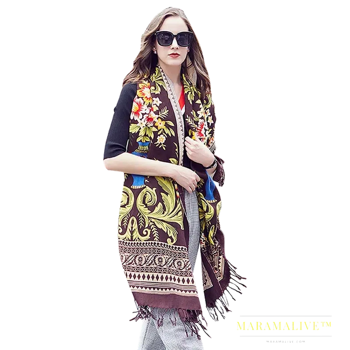 Luxury Brand 100% Pure Wool Large Size Women Bandana Headwarp Pashmina Cashmere Scarf Luxury Merino Poncho Shawl