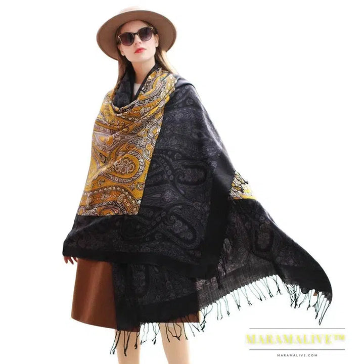 Luxury Brand 100% Pure Wool Large Size Women Bandana Headwarp Pashmina Cashmere Scarf Luxury Merino Poncho Shawl