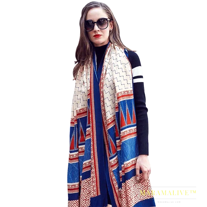 Luxury Brand 100% Pure Wool Large Size Women Bandana Headwarp Pashmina Cashmere Scarf Luxury Merino Poncho Shawl