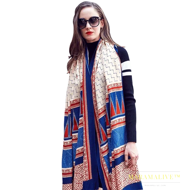 Luxury Brand 100% Pure Wool Large Size Women Bandana Headwarp Pashmina Cashmere Scarf Luxury Merino Poncho Shawl