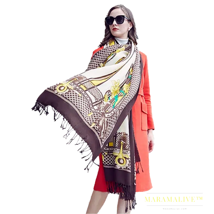 Luxury Brand 100% Pure Wool Large Size Women Bandana Headwarp Pashmina Cashmere Scarf Luxury Merino Poncho Shawl