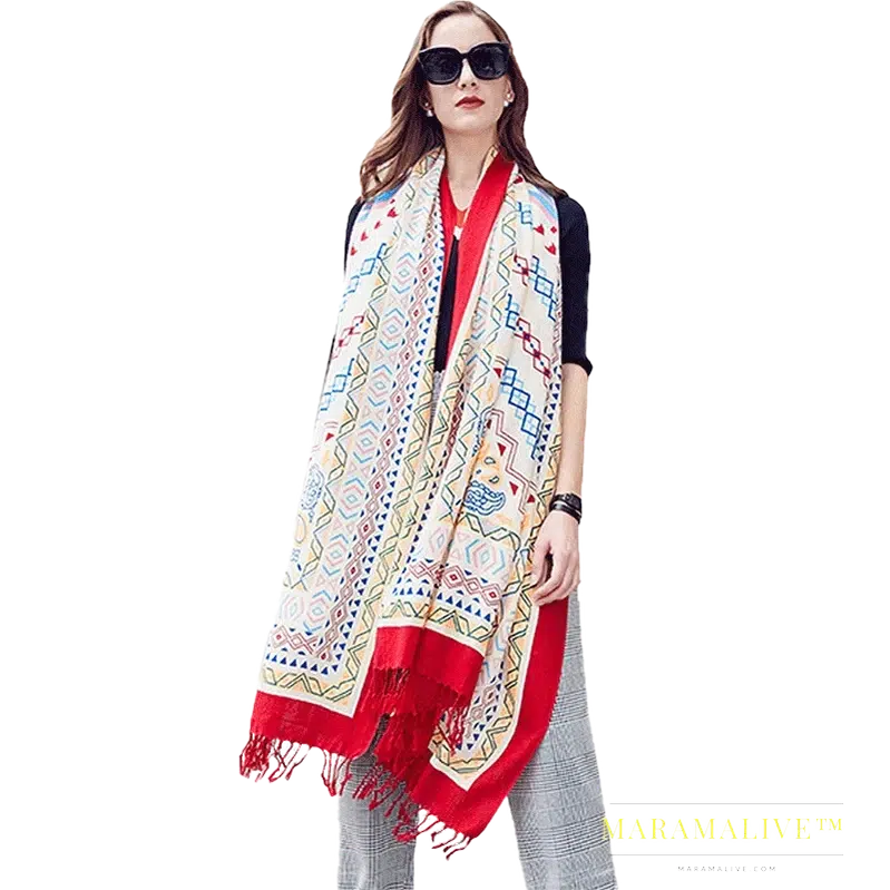 Luxury Brand 100% Pure Wool Large Size Women Bandana Headwarp Pashmina Cashmere Scarf Luxury Merino Poncho Shawl