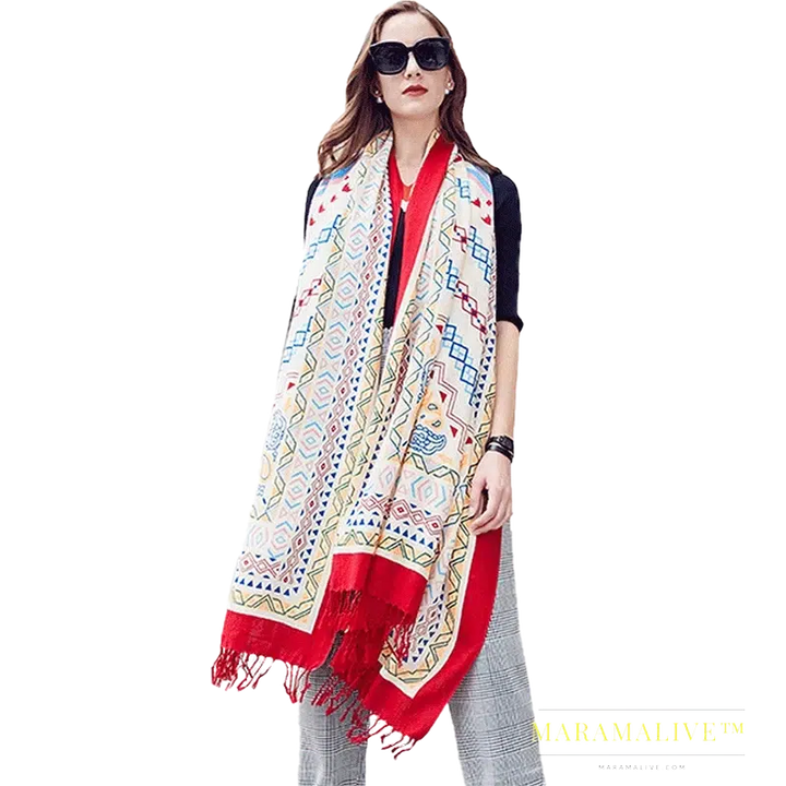 Luxury Brand 100% Pure Wool Large Size Women Bandana Headwarp Pashmina Cashmere Scarf Luxury Merino Poncho Shawl