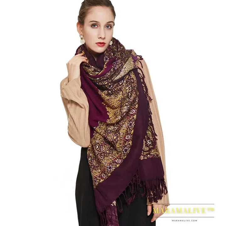 Luxury Brand 100% Pure Wool Large Size Women Bandana Headwarp Pashmina Cashmere Scarf Luxury Merino Poncho Shawl