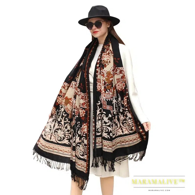 Luxury Brand 100% Pure Wool Large Size Women Bandana Headwarp Pashmina Cashmere Scarf Luxury Merino Poncho Shawl