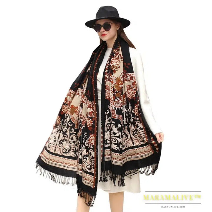 Luxury Brand 100% Pure Wool Large Size Women Bandana Headwarp Pashmina Cashmere Scarf Luxury Merino Poncho Shawl