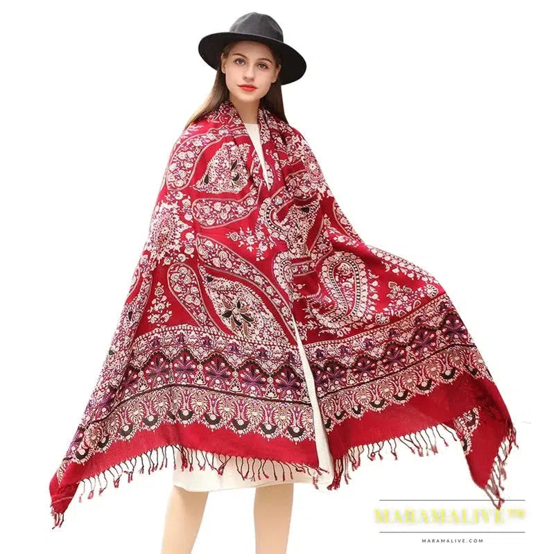 Luxury Brand 100% Pure Wool Large Size Women Bandana Headwarp Pashmina Cashmere Scarf Luxury Merino Poncho Shawl