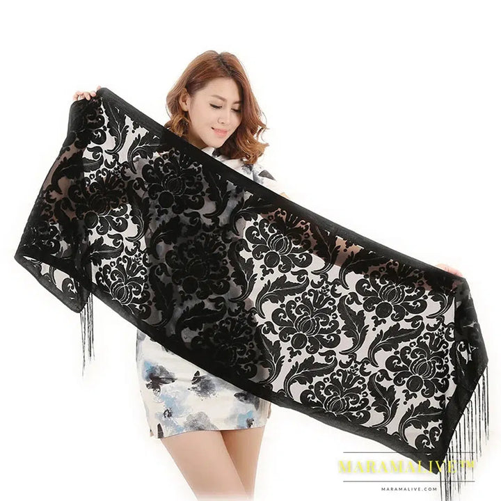 Luxury Brand Green Scarves Velvet Shawls Women Winter Warm Muslim Shawl Thick Blankets Tassel Scarf Holiday Gifts