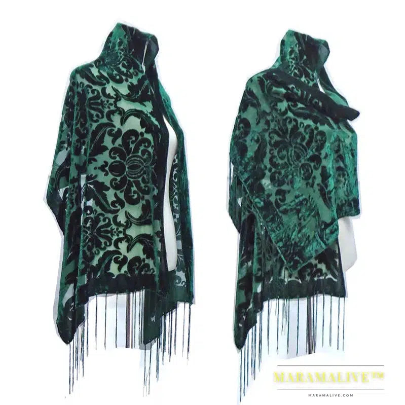 Luxury Brand Green Scarves Velvet Shawls Women Winter Warm Muslim Shawl Thick Blankets Tassel Scarf Holiday Gifts