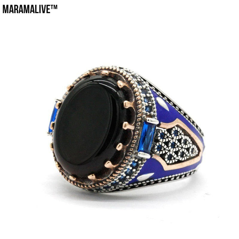 Luxury Business Round Black Onyx Men's Ring