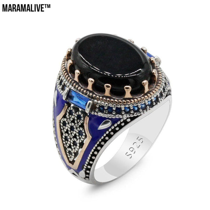 Luxury Business Round Black Onyx Men's Ring