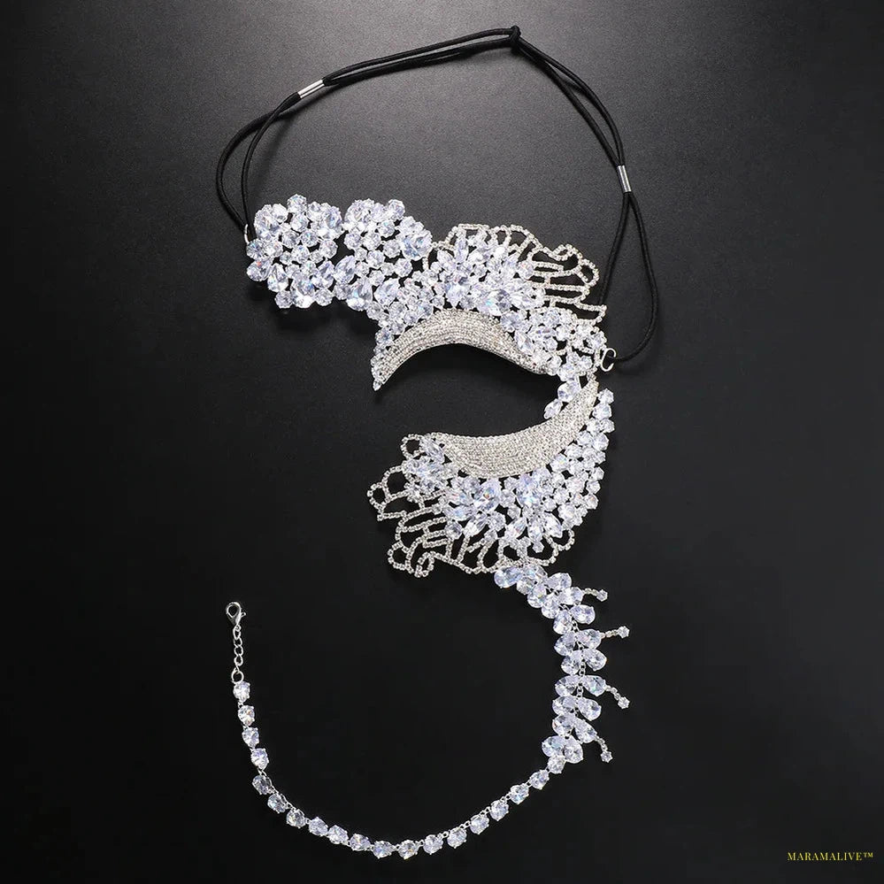 Luxury Cubic Zirconia Mask Face Jewelry for Women Fashion 2024 Masquerade Elastic Rope Face Chain Halloween Accessories Girls