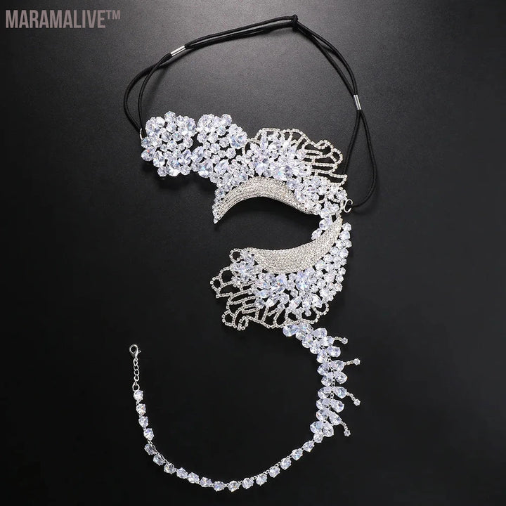 Luxury Cubic Zirconia Mask Face Jewelry for Women Fashion Masquerade Elastic Rope Face Chain Halloween Accessories