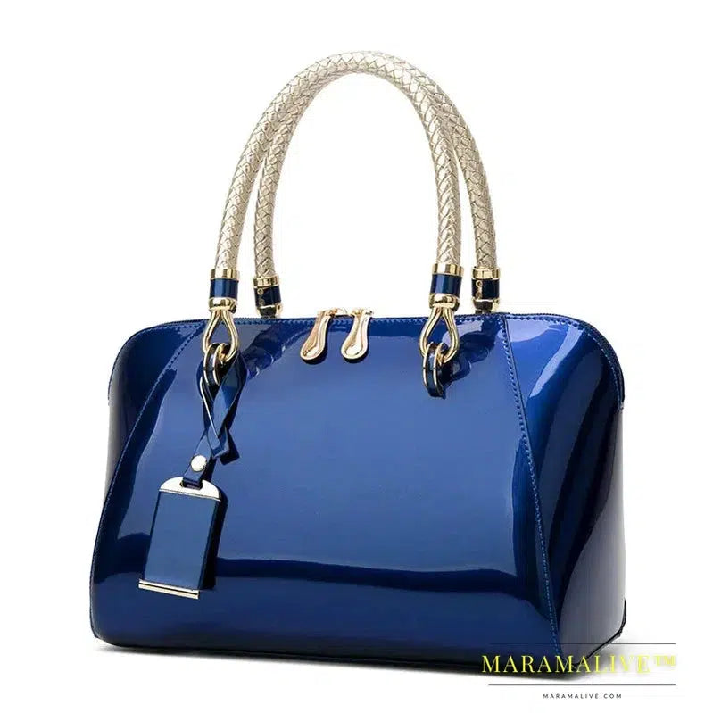 Luxury Designer Handbag Shiny Leather Boston Bag 2024 Fashion New Blue Red Black Beige Pink Bags for Women Sac De Luxe Femme