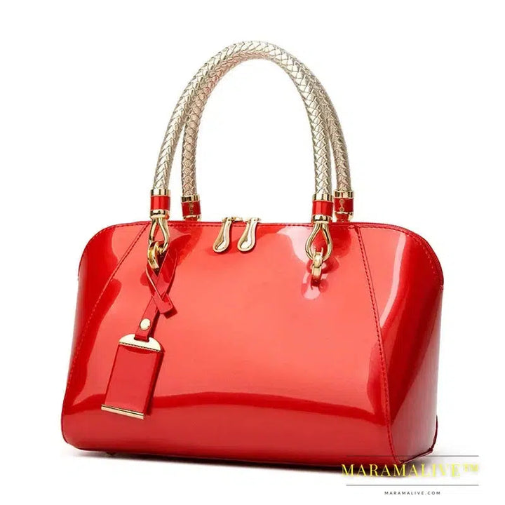 Luxury Designer Handbag Shiny Leather Boston Bag 2024 Fashion New Blue Red Black Beige Pink Bags for Women Sac De Luxe Femme