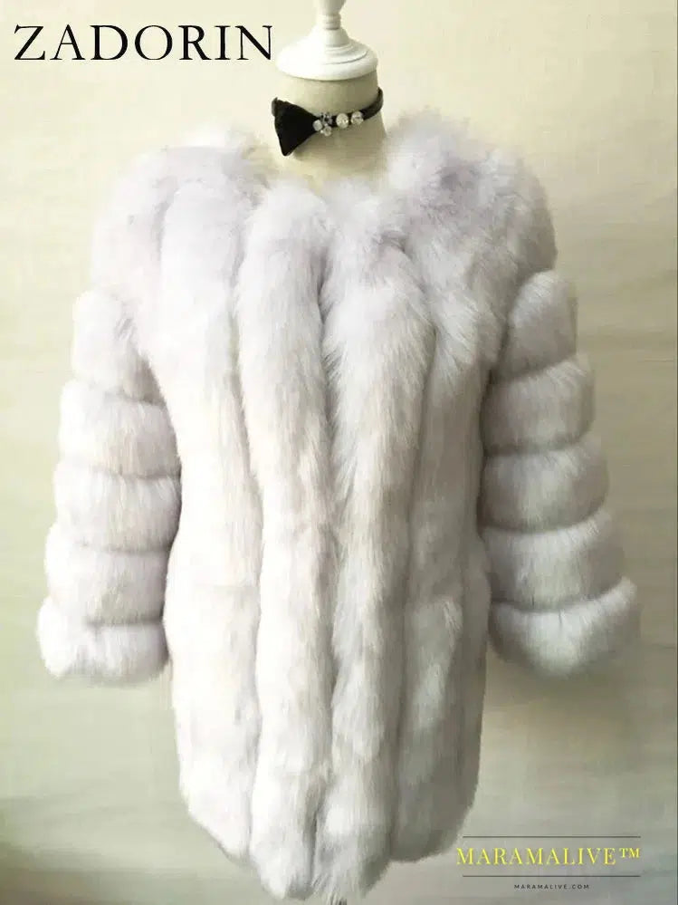 Luxury Faux Fox Fur Coat Slim Long Pink Red Blue Faux Fur Jacket Women Fake Fur Coats