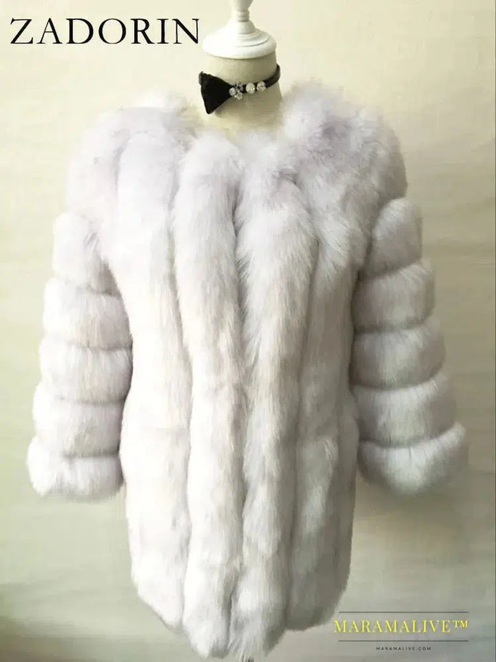 Luxury Faux Fox Fur Coat Slim Long Pink Red Blue Faux Fur Jacket Women Fake Fur Coats