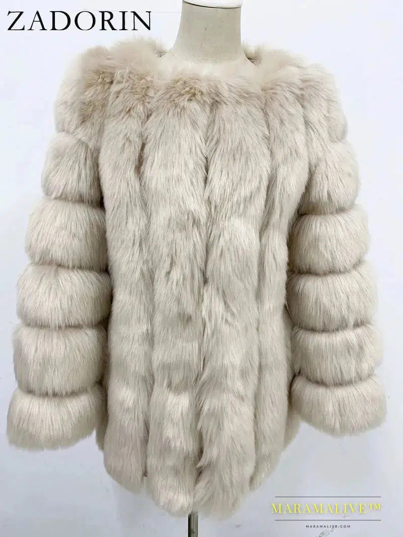 Luxury Faux Fox Fur Coat Slim Long Pink Red Blue Faux Fur Jacket Women Fake Fur Coats