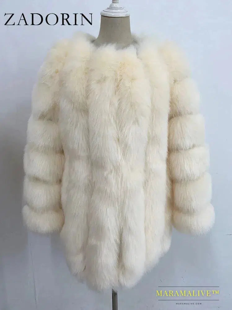 Luxury Faux Fox Fur Coat Slim Long Pink Red Blue Faux Fur Jacket Women Fake Fur Coats Manteau Fourrure