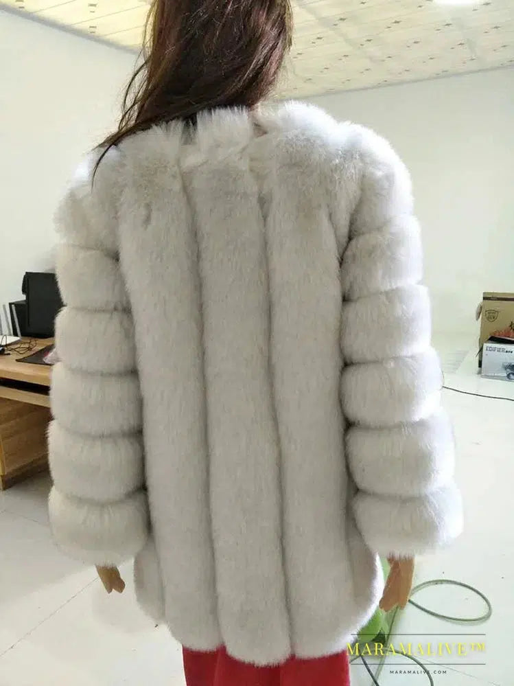 Luxury Faux Fox Fur Coat Slim Long Pink Red Blue Faux Fur Jacket Women Fake Fur Coats Manteau Fourrure