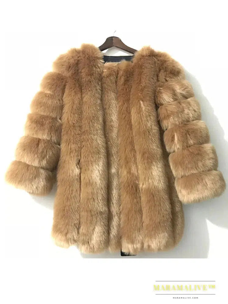 Luxury Faux Fox Fur Coat Slim Long Pink Red Blue Faux Fur Jacket Women Fake Fur Coats Manteau Fourrure