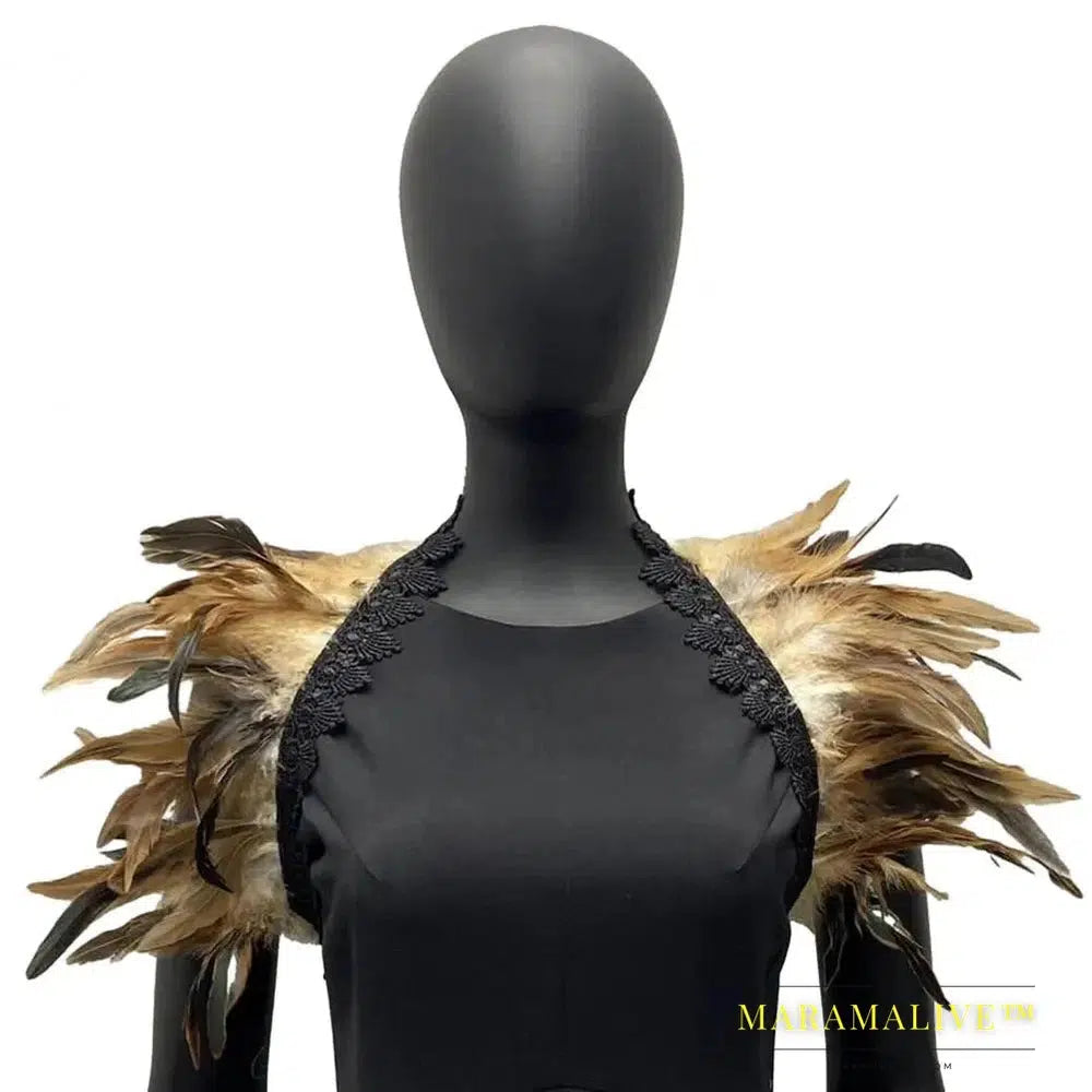 Luxury Feather Shawl Women Solid Color Scarf Women Real Feather Shawl Shoulder Fake Collar Halloween Cosplay Shrugs Punk Gothic