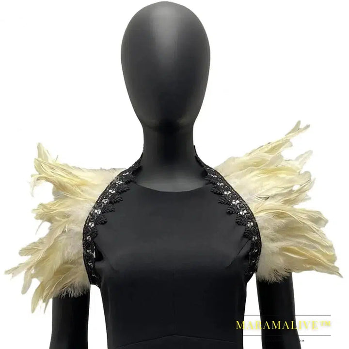 Luxury Feather Shawl Women Solid Color Scarf Women Real Feather Shawl Shoulder Fake Collar Halloween Cosplay Shrugs Punk Gothic