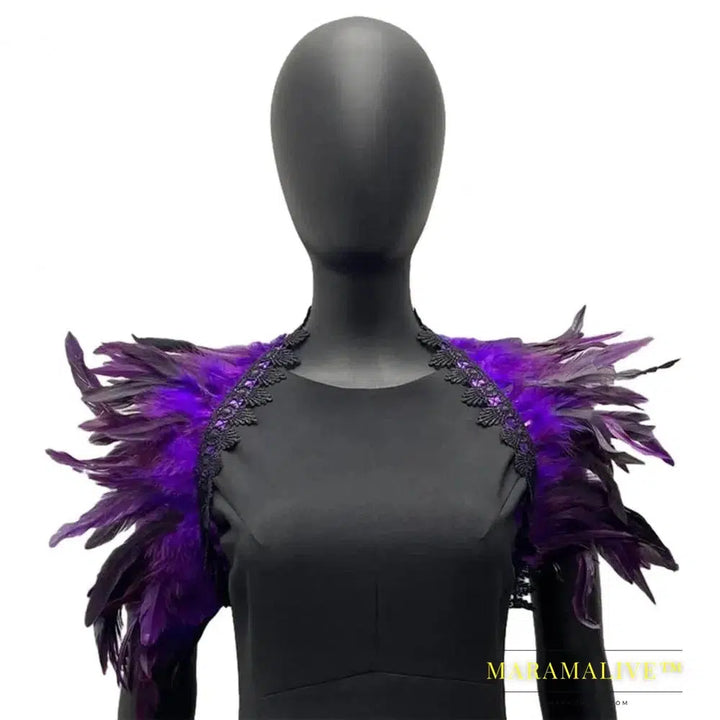 Luxury Feather Shawl Women Solid Color Scarf Women Real Feather Shawl Shoulder Fake Collar Halloween Cosplay Shrugs Punk Gothic