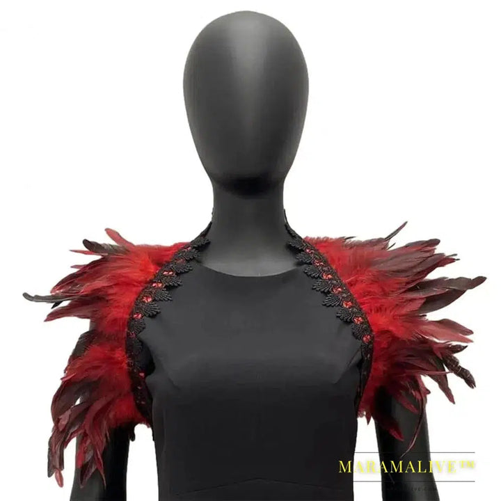 Luxury Feather Shawl Women Solid Color Scarf Women Real Feather Shawl Shoulder Fake Collar Halloween Cosplay Shrugs Punk Gothic