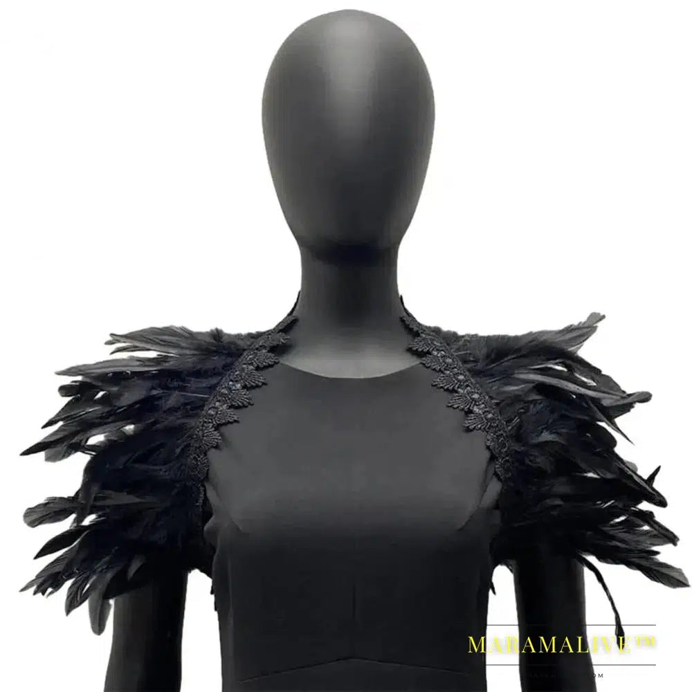 Luxury Feather Shawl Women Solid Color Scarf Women Real Feather Shawl Shoulder Fake Collar Halloween Cosplay Shrugs Punk Gothic