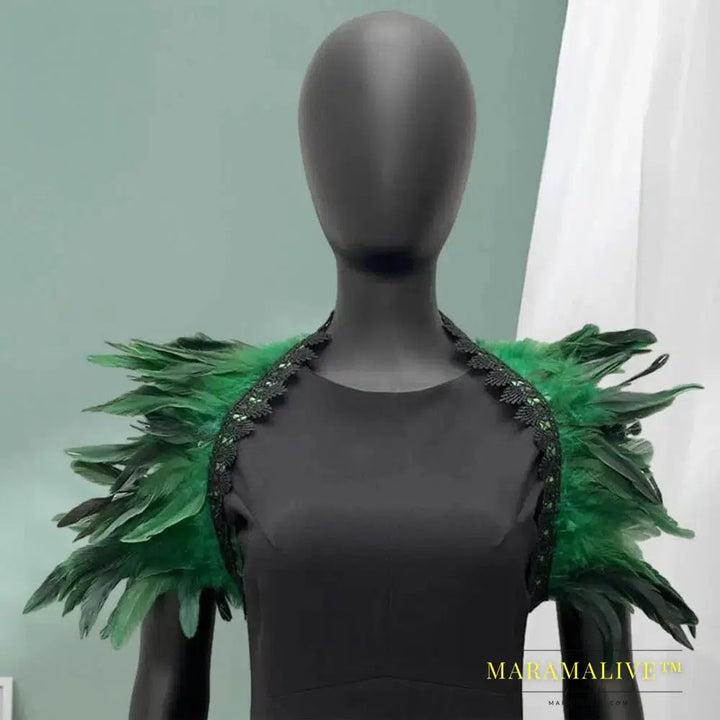 Luxury Feather Shawl Women Solid Color Scarf Women Real Feather Shawl Shoulder Fake Collar Halloween Cosplay Shrugs Punk Gothic