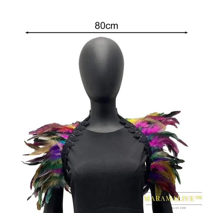 Luxury Feather Shawl Women Solid Color Scarf Women Real Feather Shawl Shoulder Fake Collar Halloween Cosplay Shrugs Punk Gothic