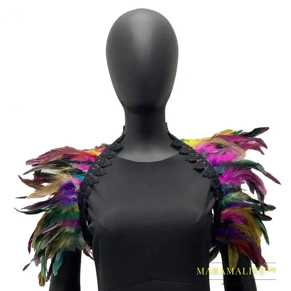 Luxury Feather Shawl Women Solid Color Scarf Women Real Feather Shawl Shoulder Fake Collar Halloween Cosplay Shrugs Punk Gothic