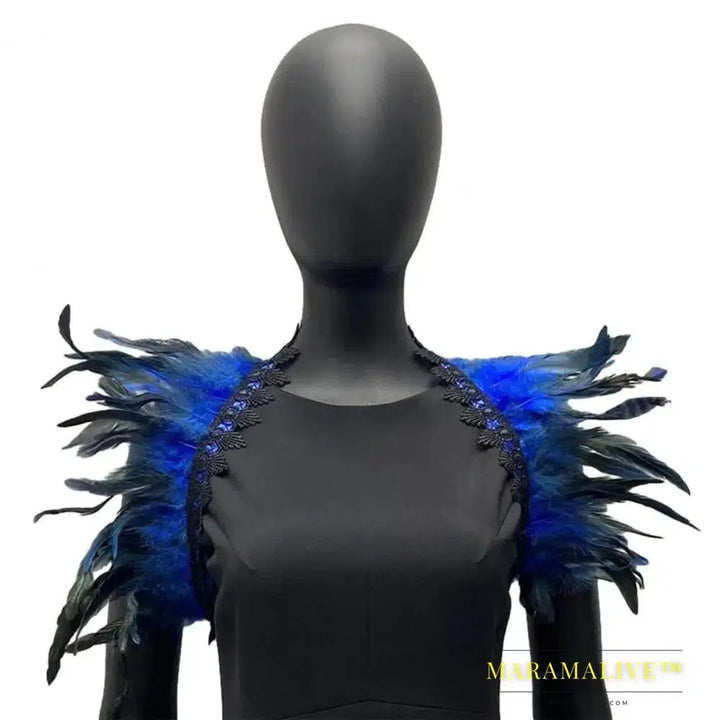 Luxury Feather Shawl Women Solid Color Scarf Women Real Feather Shawl Shoulder Fake Collar Halloween Cosplay Shrugs Punk Gothic