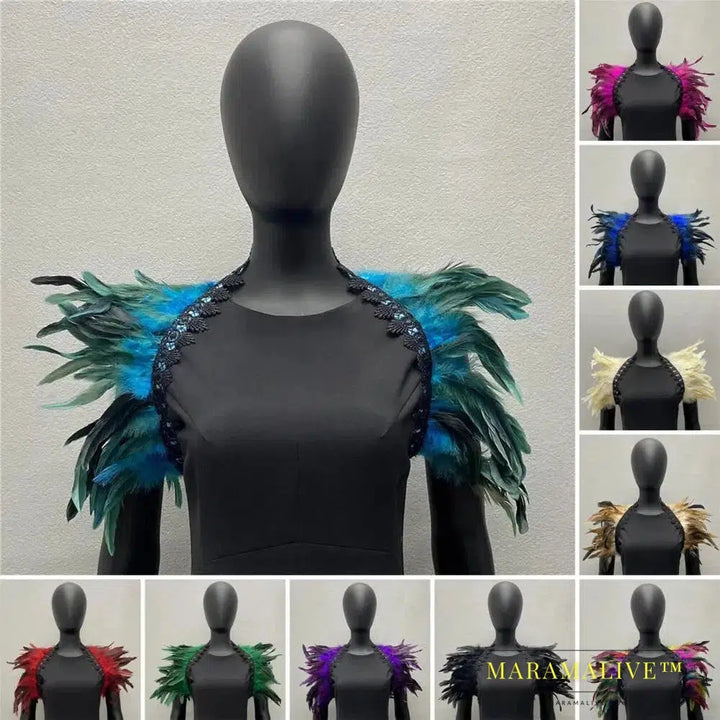 Luxury Feather Shawl Women Solid Color Scarf Women Real Feather Shawl Shoulder Fake Collar Halloween Cosplay Shrugs Punk Gothic