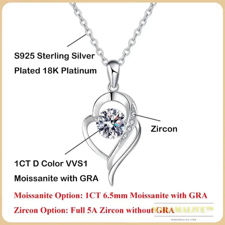 Luxury GRA Certified 1 Carat Moissanite Pendant Necklace for Women Party 925 Sterling Silver Diamond Chain Necklaces