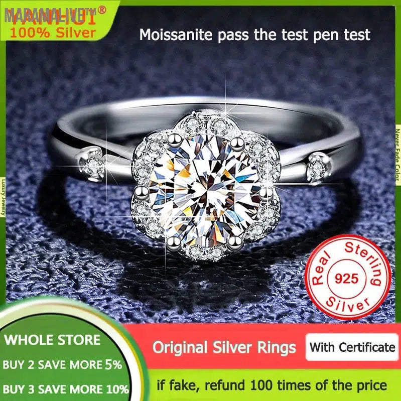 Luxury Moissanite Ring VVS1 D Color 1CT Real 925 Sterling Silver Wedding Band For Women Fine Jewelry CR003