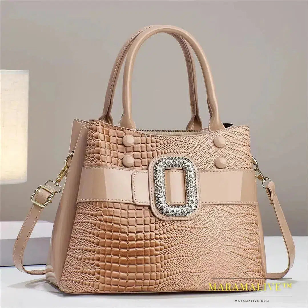 Luxury Quality Diamond Handbags For Women Patent Leather Crocodile Stone Pattern Ladies Shoulder Cross Body Bags Metal Handle