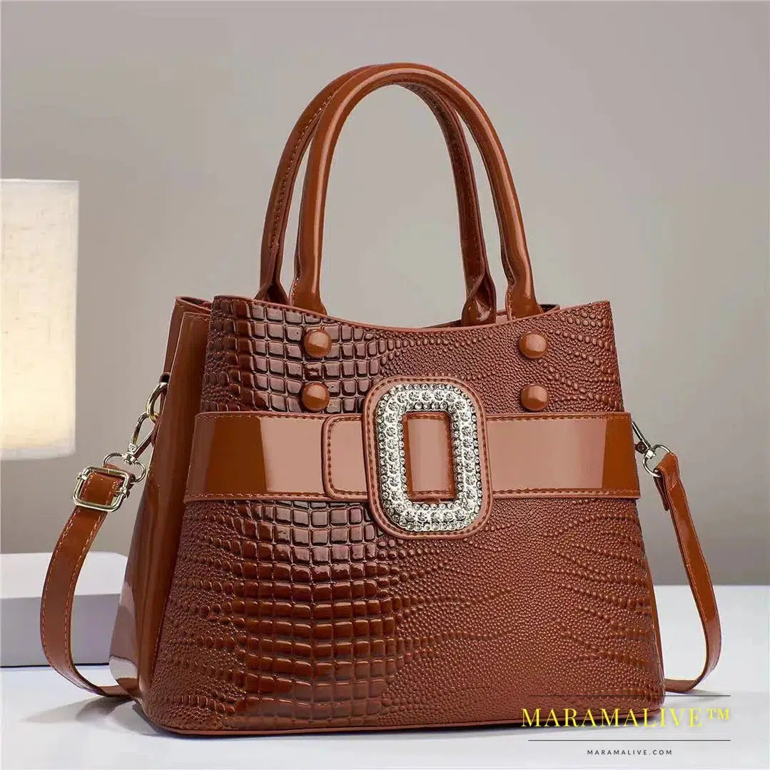 Luxury Quality Diamond Handbags For Women Patent Leather Crocodile Stone Pattern Ladies Shoulder Cross Body Bags Metal Handle