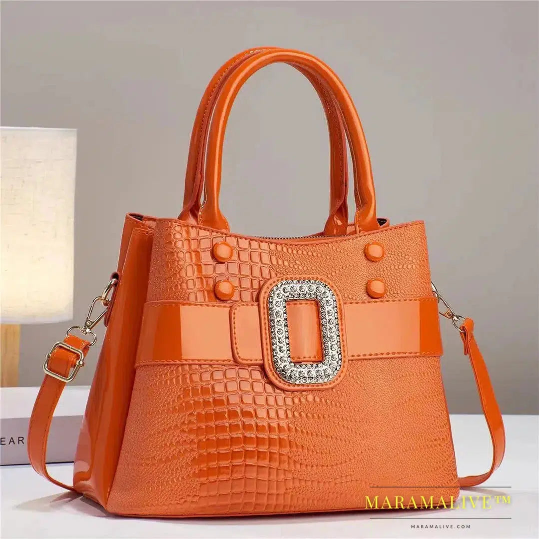 Luxury Quality Diamond Handbags For Women Patent Leather Crocodile Stone Pattern Ladies Shoulder Cross Body Bags Metal Handle