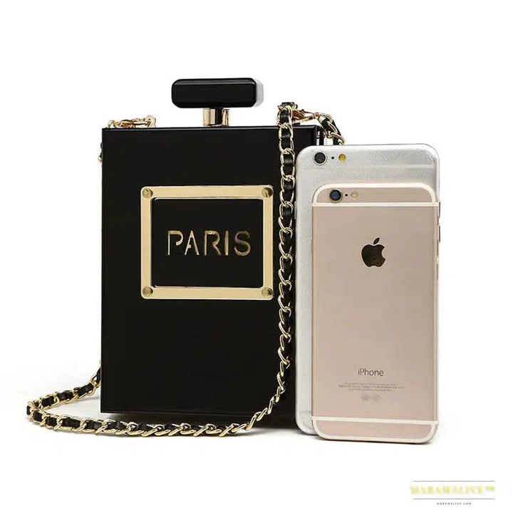 Luxury Transparent Perfume Bottle Clutch Bag - Acrylic Square Gothic Dinner Party Handbag with Leather Chain Strap